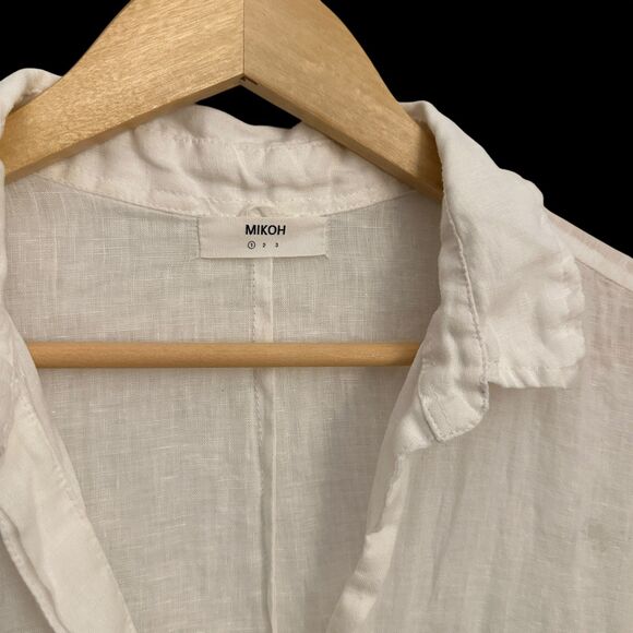 Mikoh White Linen Lightweight Button Up Long Sleeve Shorts Jumpsuit Size S FLAW - Picture 5 of 8